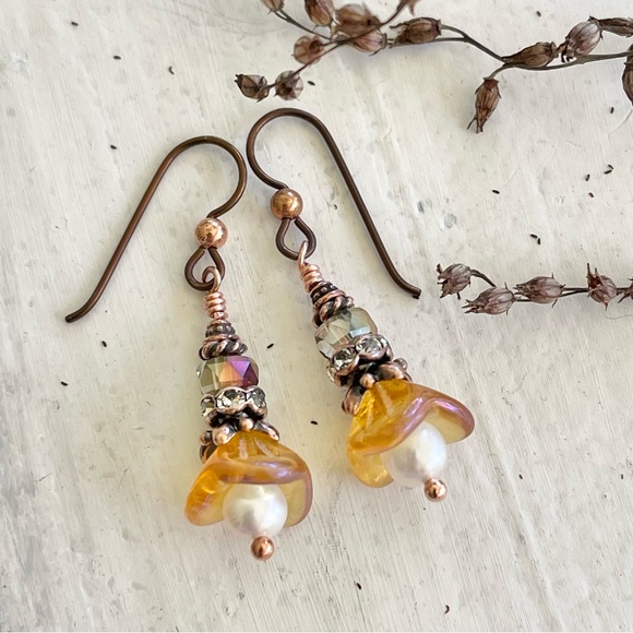 ARTISAN Earrings - “Amber Waves” Dangles - Picture 4 of 8